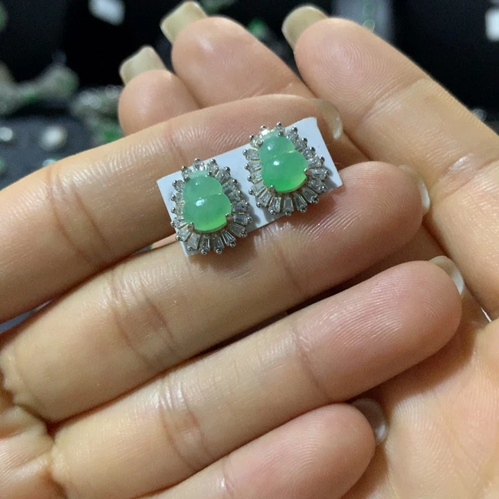 银S925镶嵌翡翠耳饰