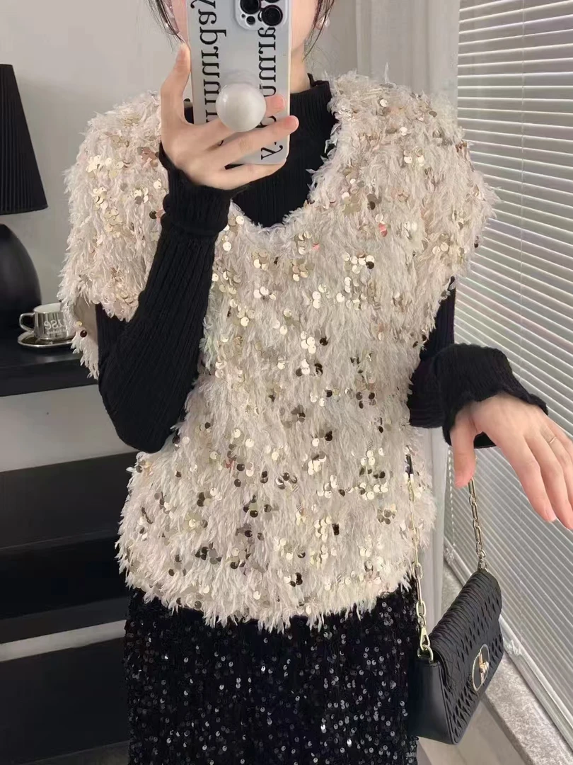 珠片背心外穿打底时尚百搭针织衫女秋冬