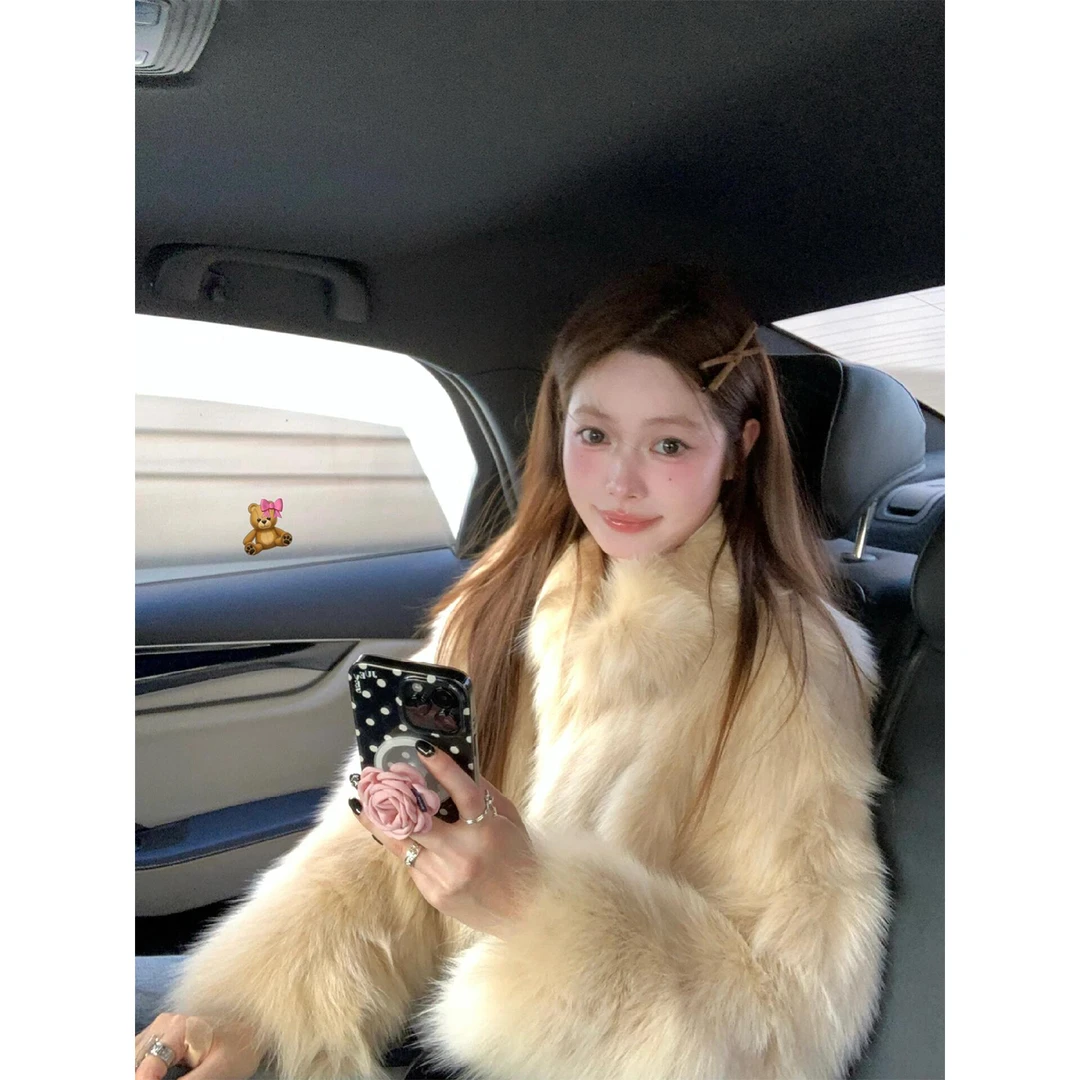 轻奢气质名媛风高级感仿狐狸毛长袖外套女2025年秋冬新款宽松上衣