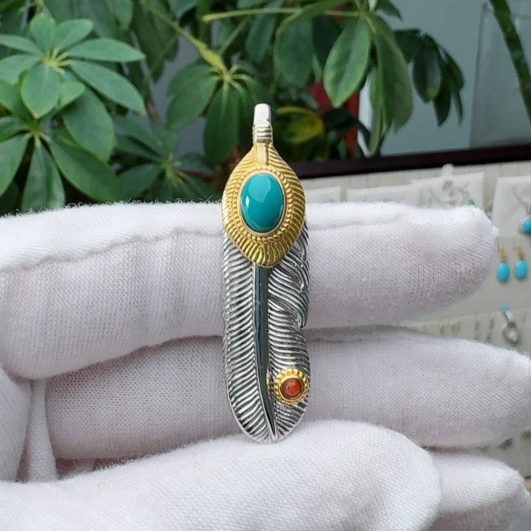 绿松石银S925镶嵌颈饰吊坠