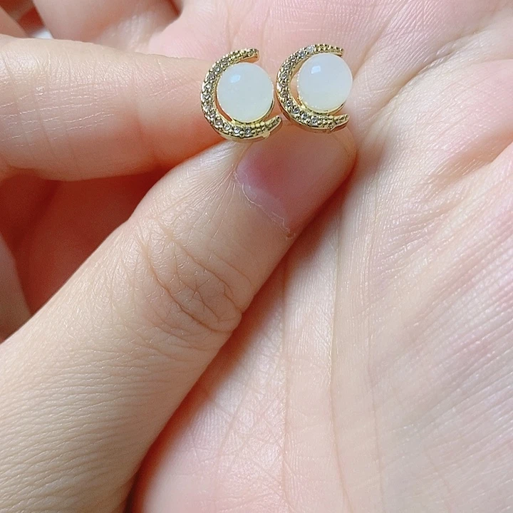 和田玉合金耳饰星月