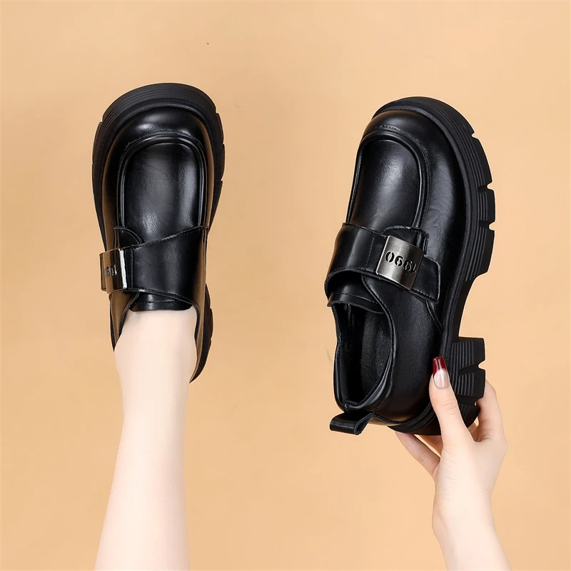 厚底乐福鞋女英伦风增高一脚蹬软底舒适小皮鞋春季夏秋冬单鞋