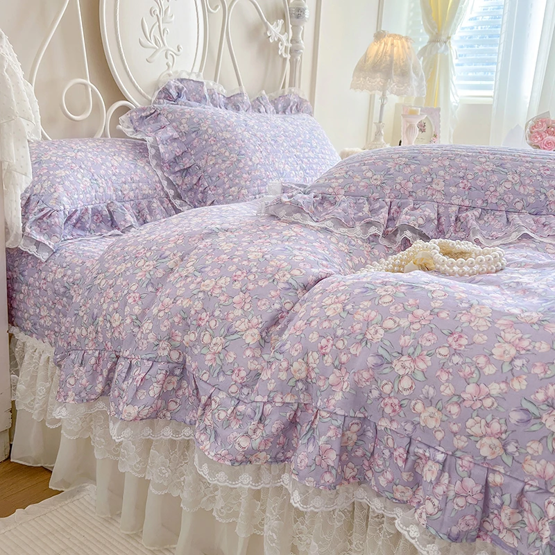 浅时光100%全棉双层纱床盖款四件套超柔软母婴纱布床品加厚夹棉款