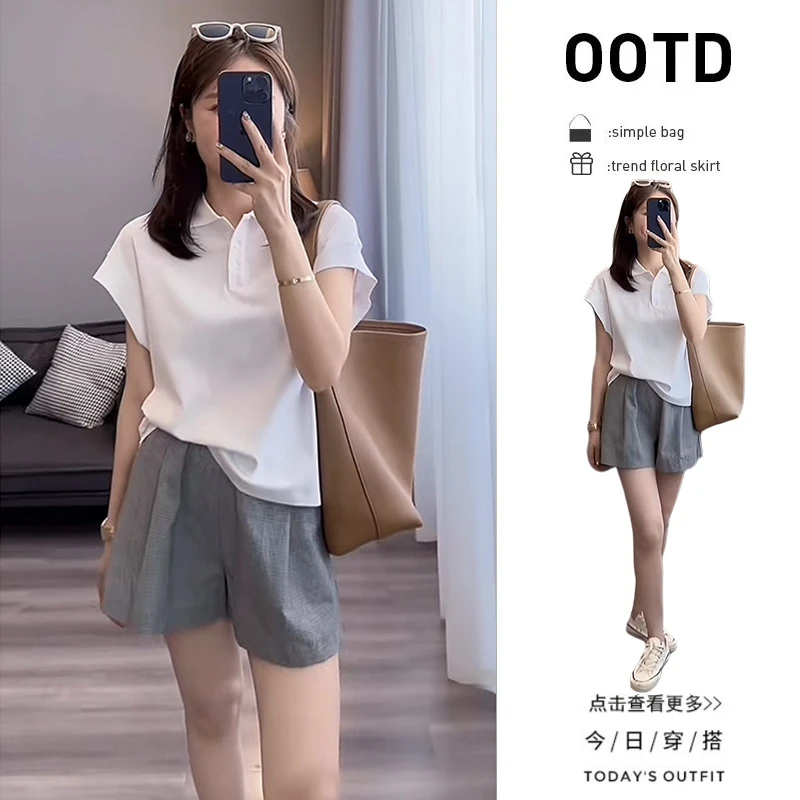 【现货】夏季洋穿搭一整套2025新款韩版短袖T恤高腰阔腿短裤两件套
