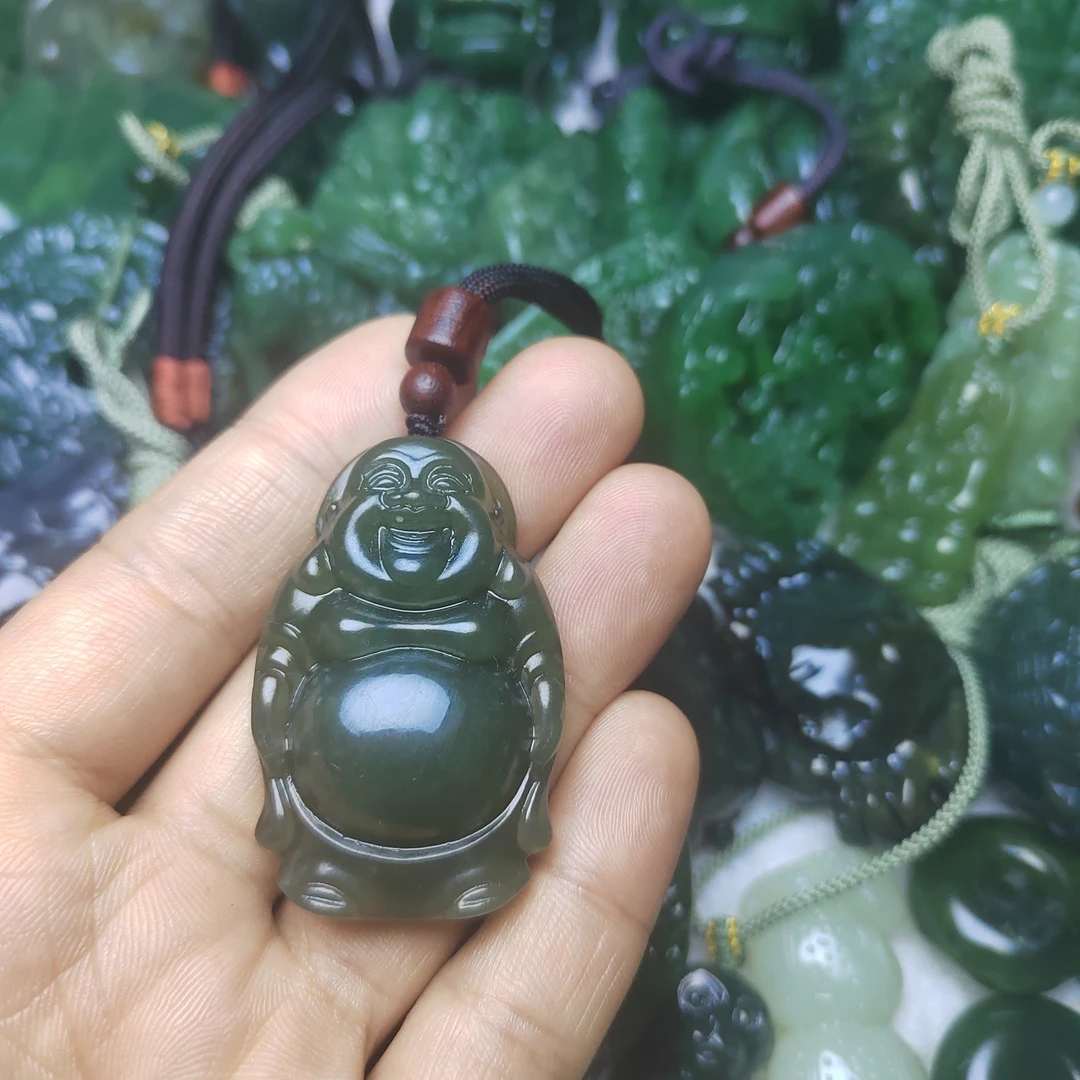 和田玉青海料湖水绿站佛