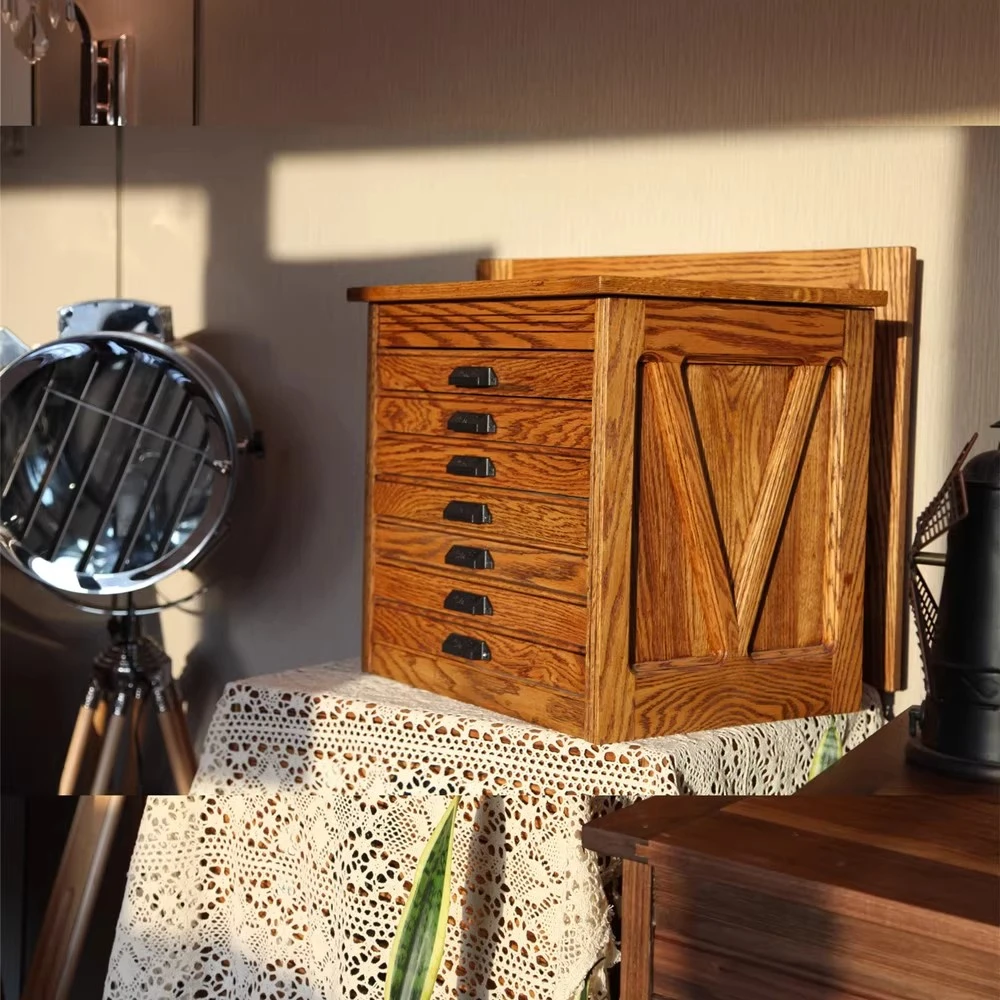 收纳柜图纸柜美式复古中古风北欧风宝藏级首饰柜全实木vintageH牌