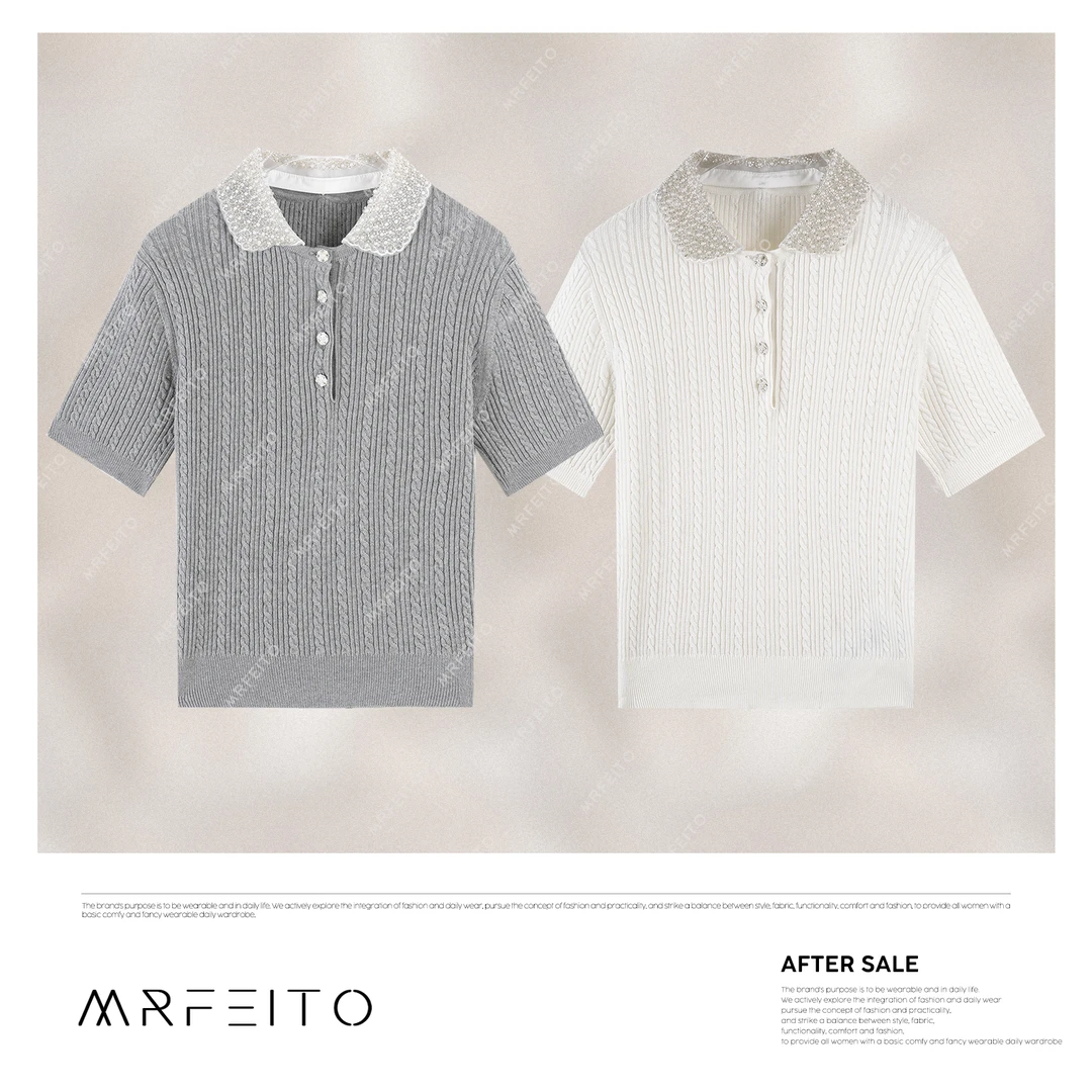 【琉璃仙境】早春重工钉珠领口可拆卸POLO领针织衫H18M01D31083