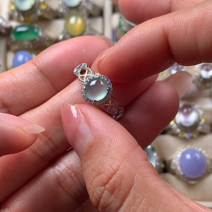 翡翠银S925镶嵌戒指缅甸天然翡翠Ａ货