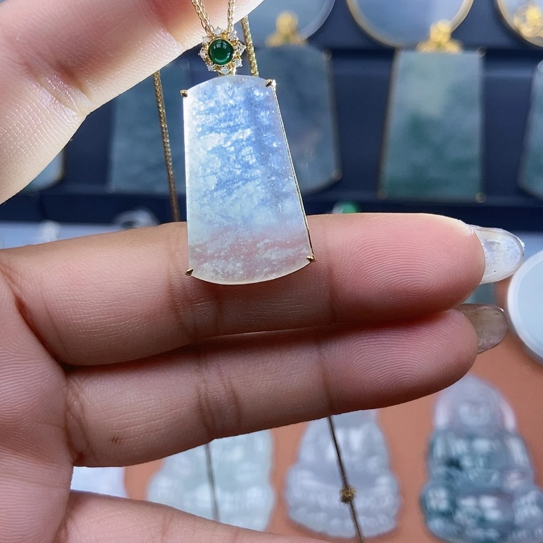 翡翠18K金镶嵌吊坠(不含链)