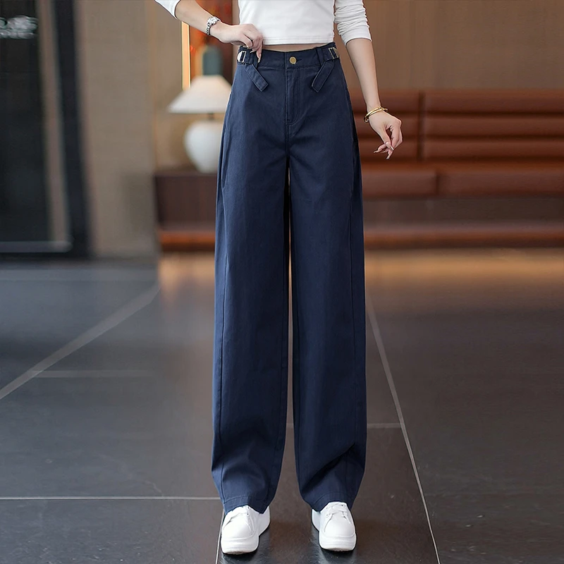 早秋工装裤女2025秋季新款高腰宽松休闲弯刀裤春秋洗水棉软牛仔裤
