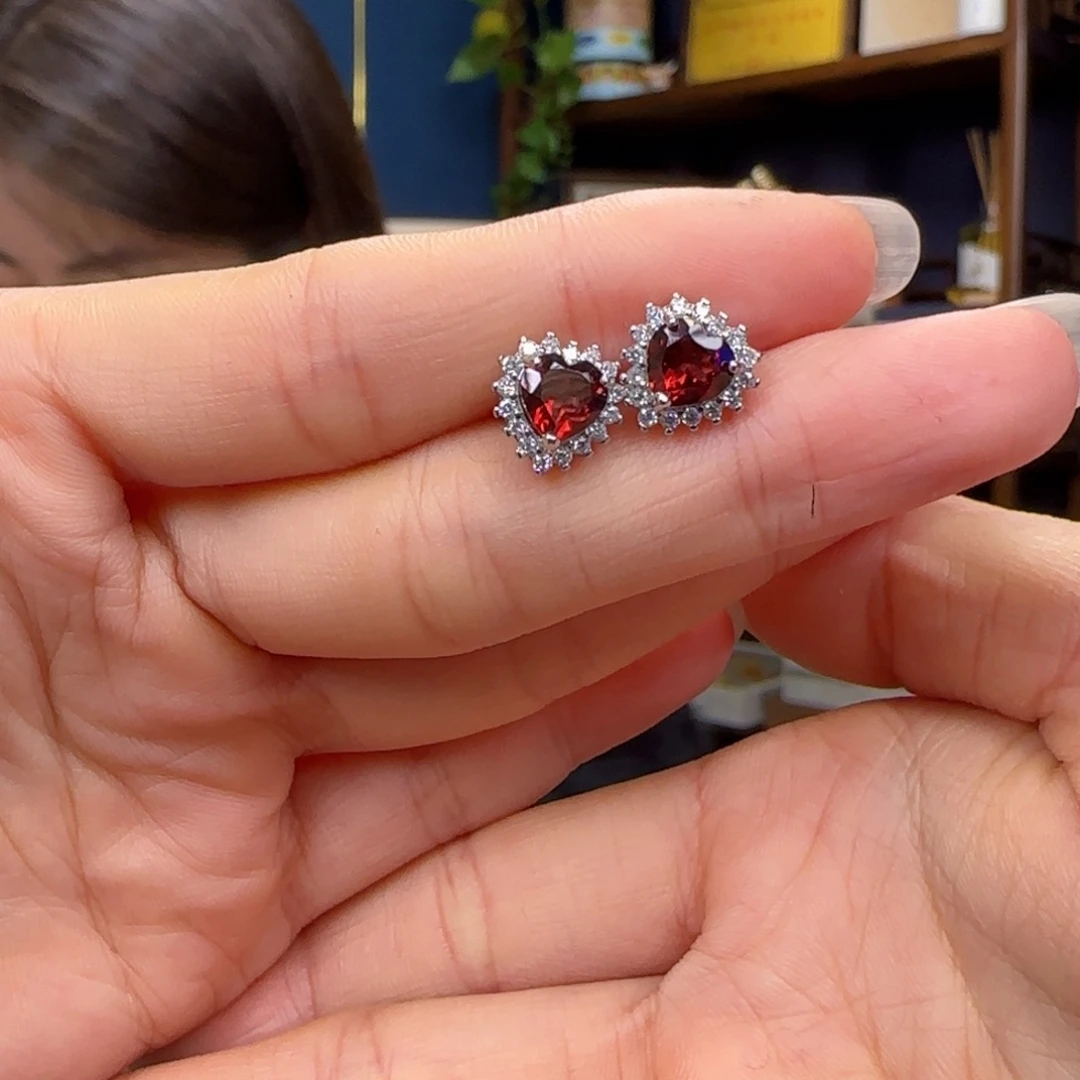 石榴石耳饰银S925镀金镶嵌1111111111