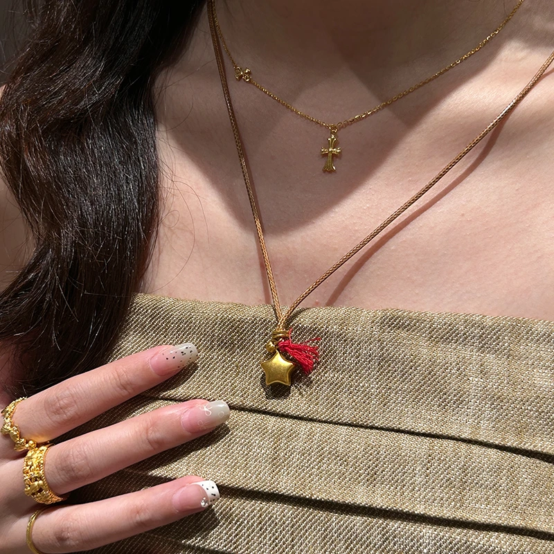 海上罗孚黄金折枝星星吊坠女999足金小众设计项链生日礼物送女友