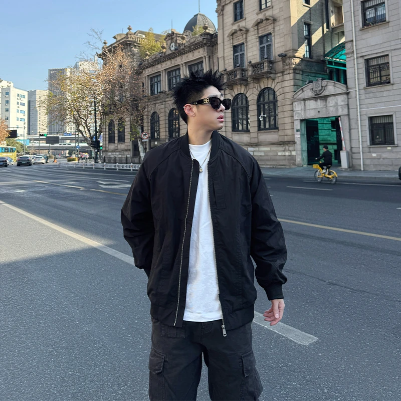 潮牌男士外套春秋季新款美式飞行夹克宽松简约棒球服复古潮牌外套