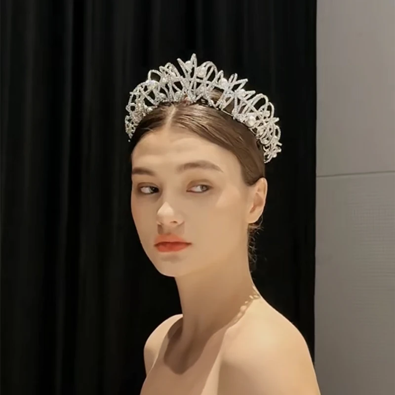 非金属仿水晶婚庆饰品 新款皇冠 17439 精致百搭珍珠款白纱皇冠