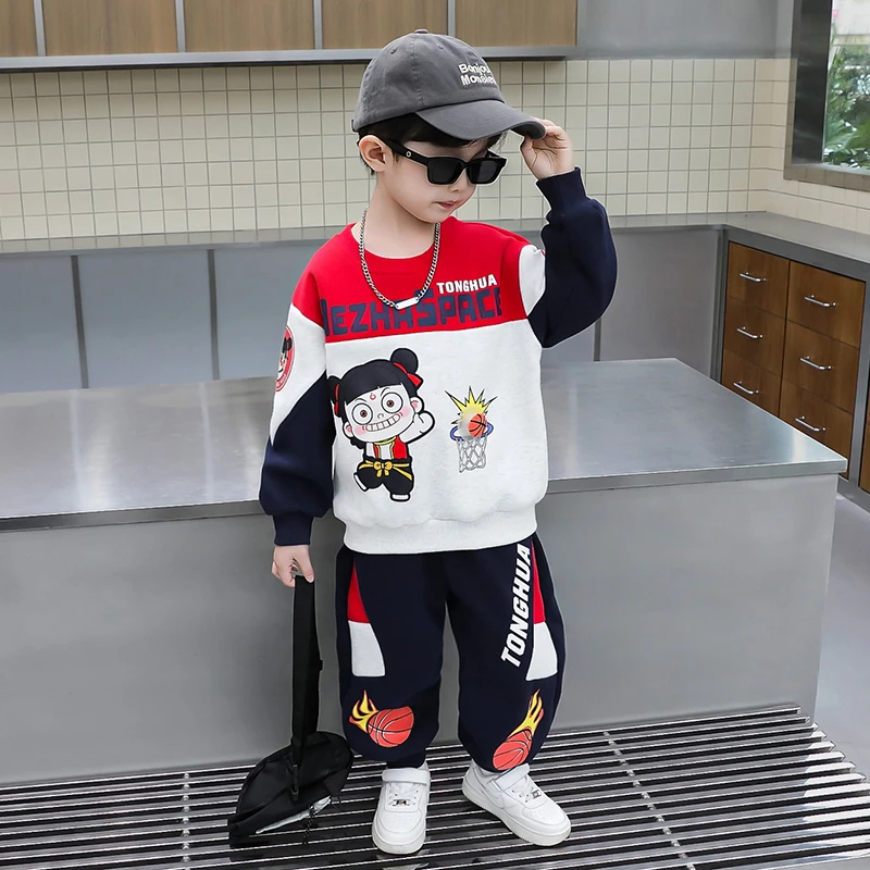 哪吒儿童服装男童卫衣套装秋季2025新款酷帅时髦小男孩运动两件套