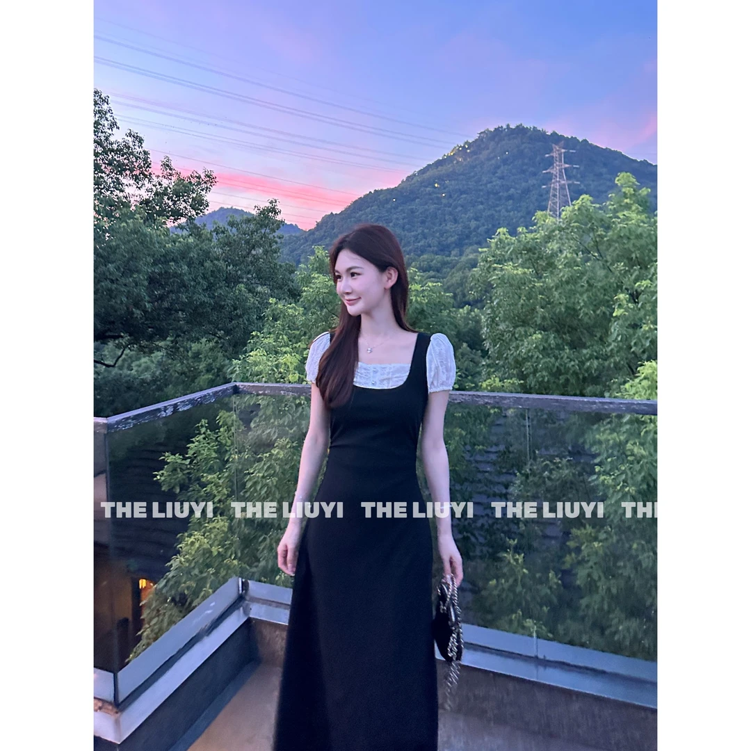 【LIUYI】小岛微风~温柔风假两件拼接显瘦收腰连衣裙57056
