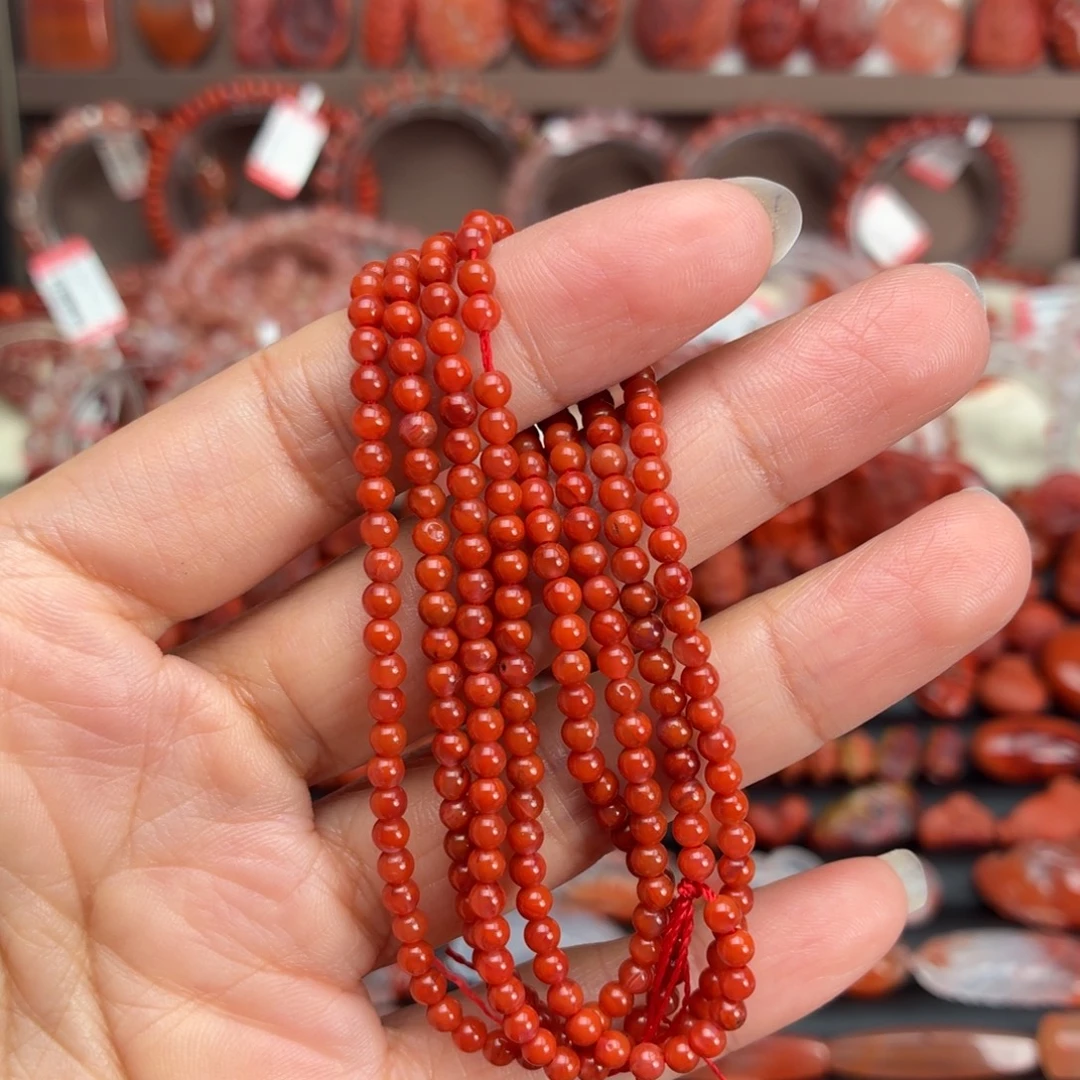 南红玛瑙未镶嵌颈饰柿子红小米珠多圈3+