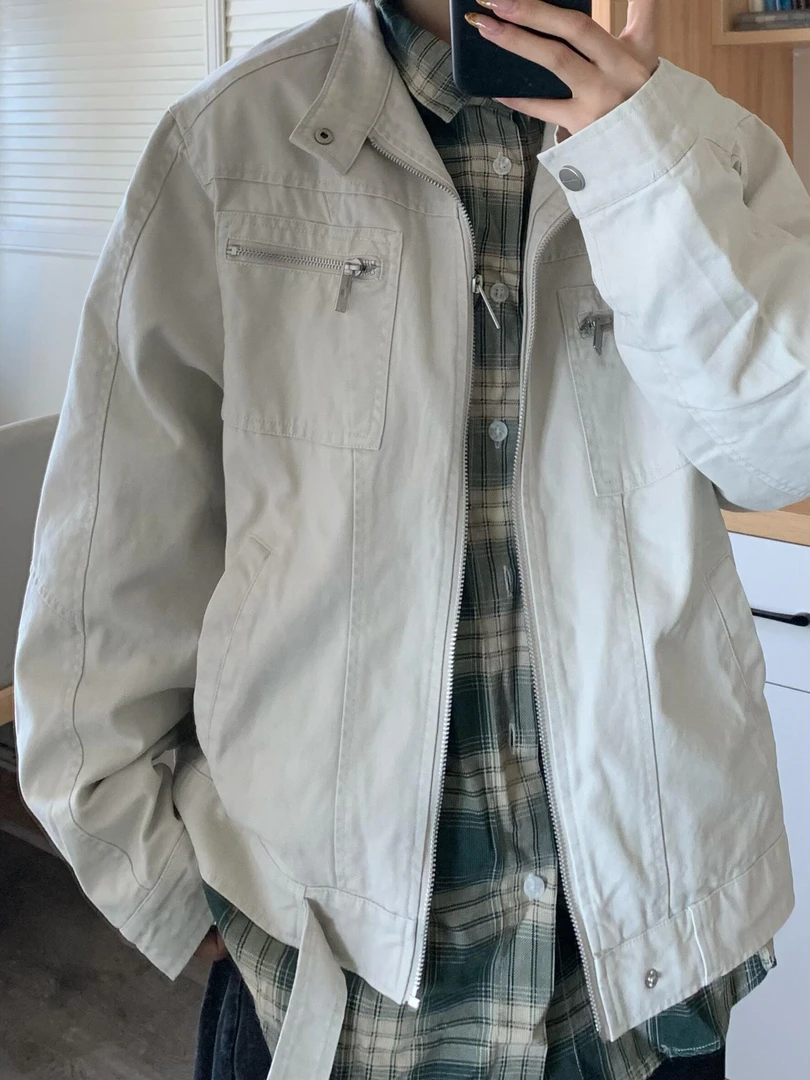 vintage水洗牛仔外套男春夏款高级感美式复古立领工装夹克情侣