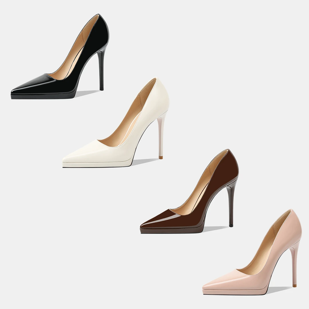 漆皮高跟鞋女细跟防水台尖头气质御姐性感职业走秀礼仪浅口单鞋