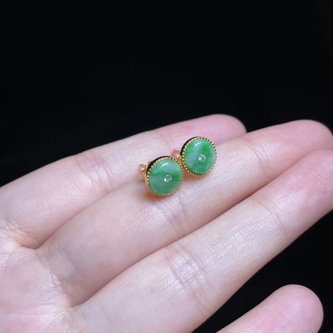 【玉总珠宝】925银翡翠平安扣耳钉贵气礼物多样性发一CAN2820141