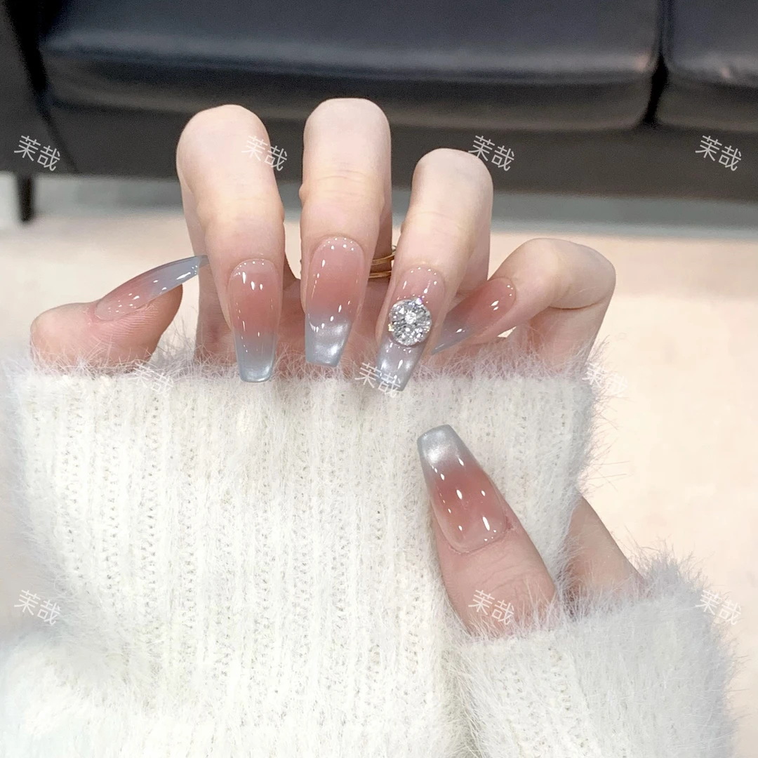 茉哉现货【蓝调时光】纯手工定制美甲拆卸穿戴甲A3586