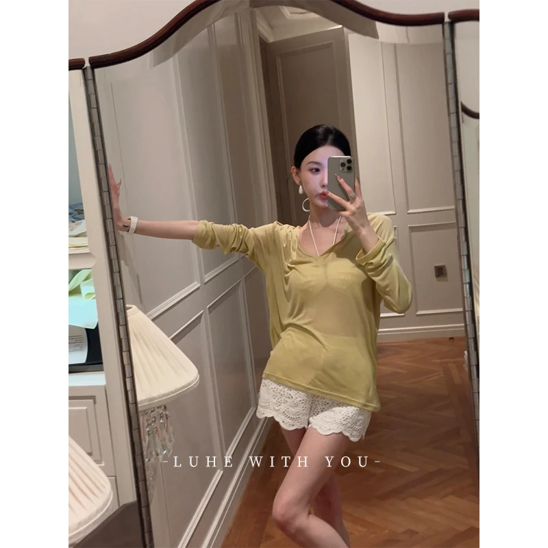 LUHE【冰氧多巴胺】hehe私服~天丝羊毛针织衫+100棉绣花短裤