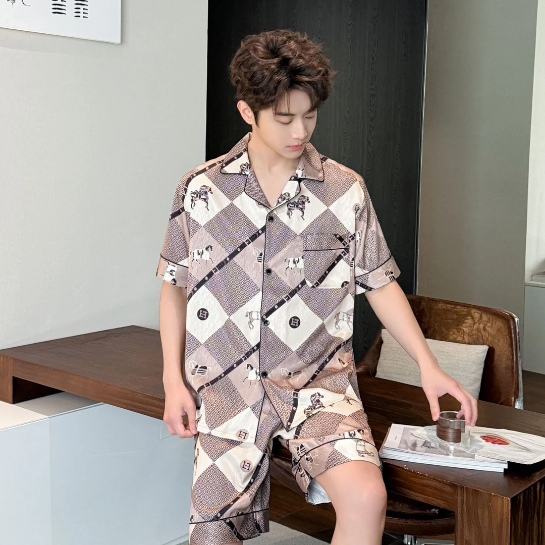 亲亲品奢【灰骏】新款男士短袖睡衣家居服休闲宽松时尚百搭春夏款