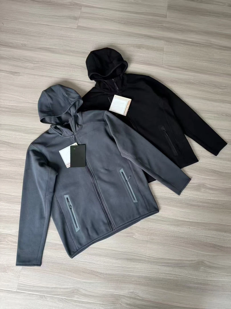 连帽刺绣标N保暖男子抓绒衫外套