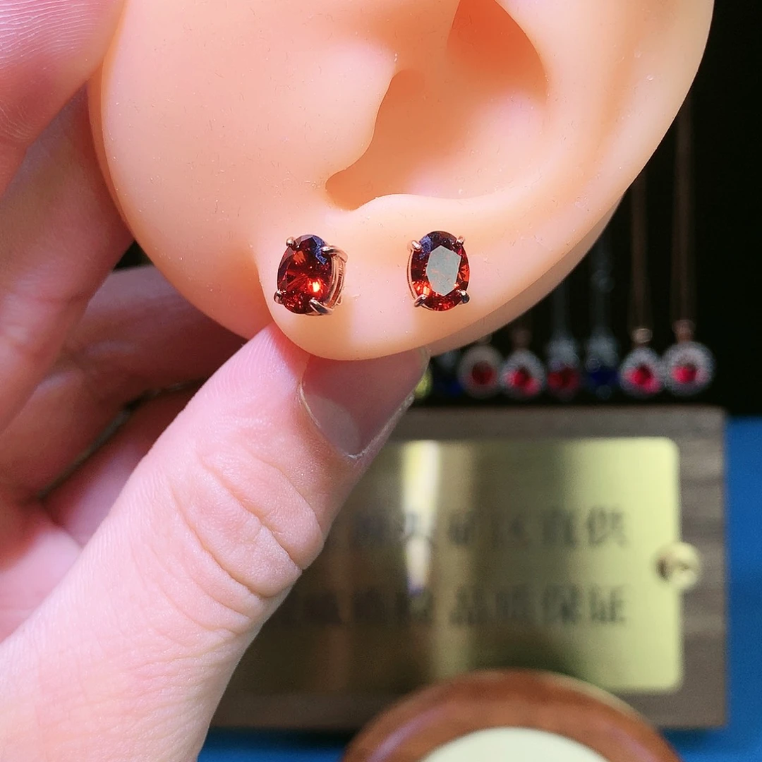 石榴石耳饰银S925镶嵌