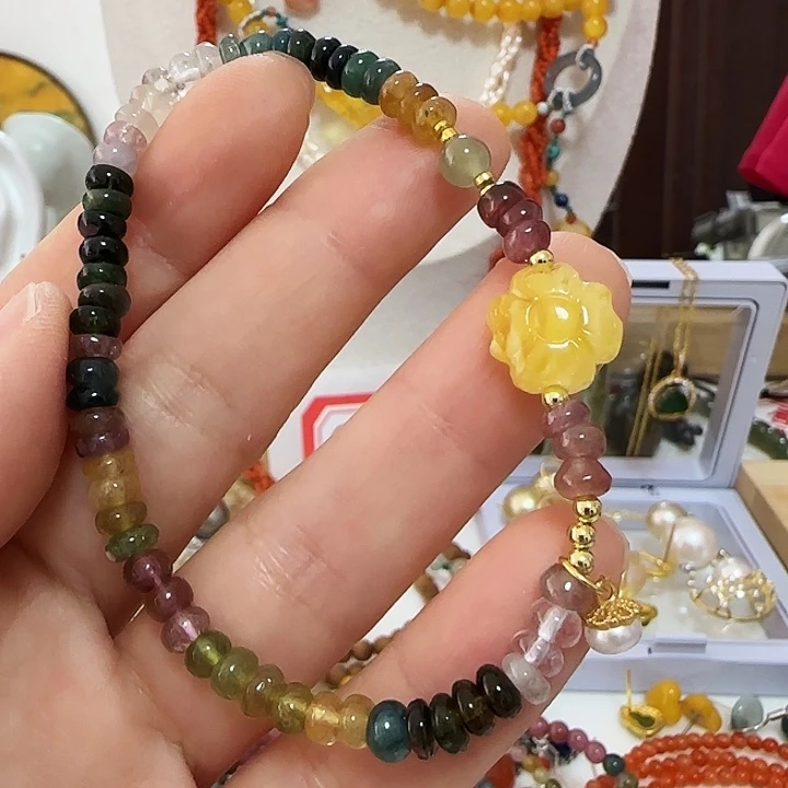 碧玺手链未镶嵌卡5算盘设计款有结构一颗有纹