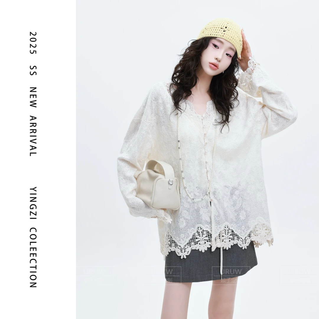 颖子定制【幻想日记】提花镂空蕾丝上衣韩系宽松透气开衫上衣9869