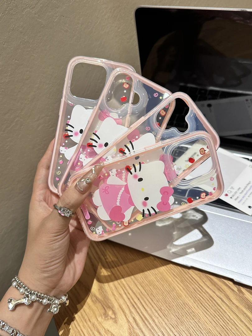 星星边框凯蒂下午茶适用于苹果16手机壳iPhone15透明11大孔13软12