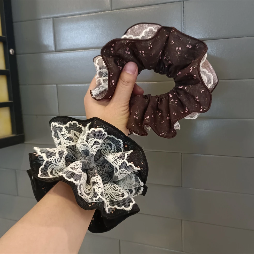 韩国东大门气质大肠发圈蕾丝碎花清新盘发头绳丸子头花肥肠圈发饰