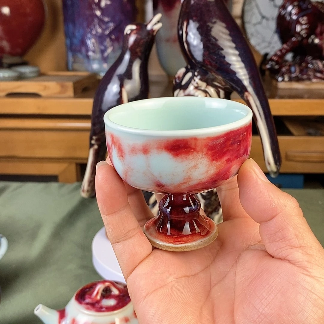 高足杯，玉石釉，全手工