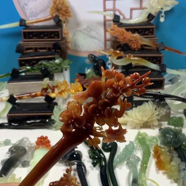 未镶嵌蛇纹石玉发簪情**生