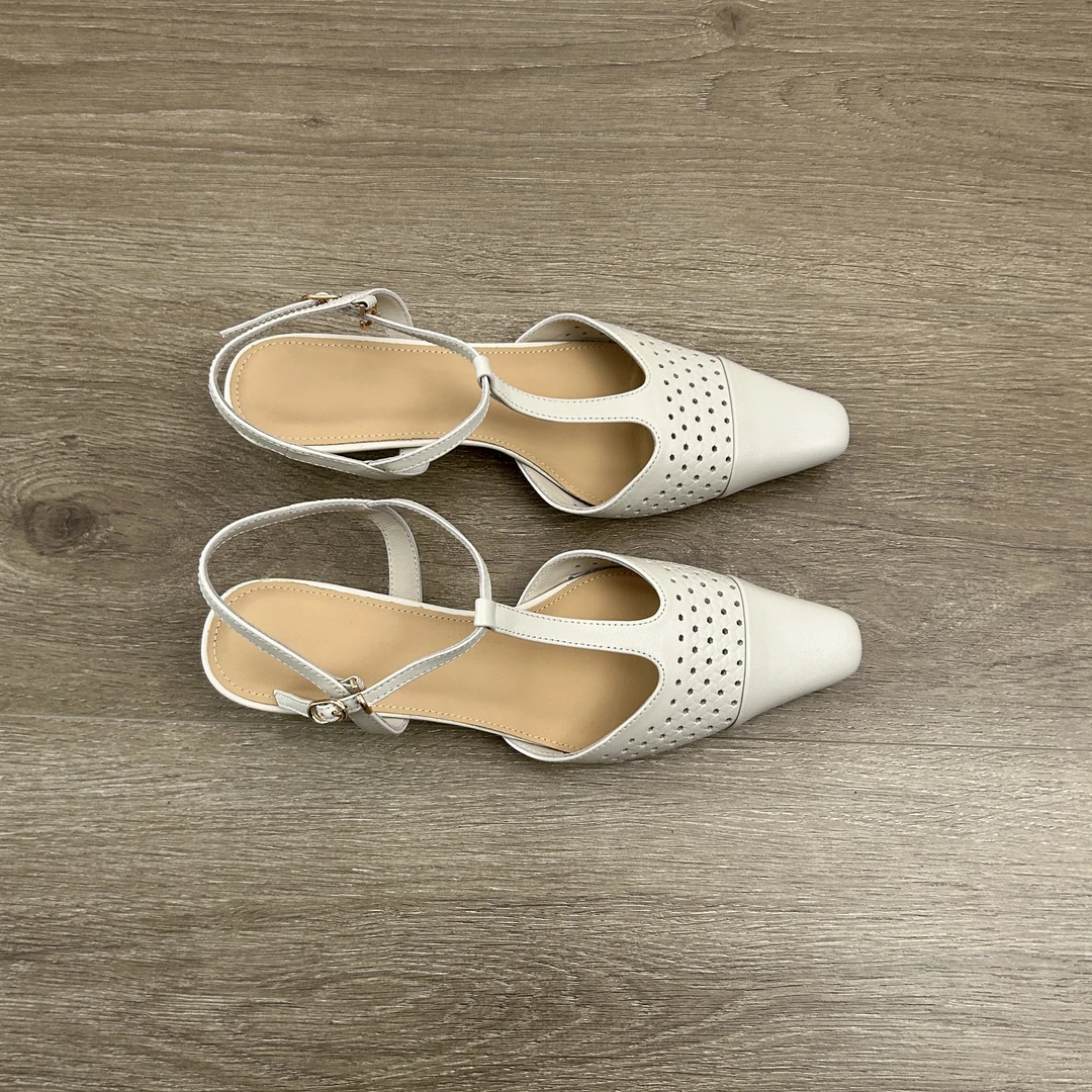 Dannyfrey法式复古高跟浅口单鞋女新款真皮镂空设计感小众凉鞋