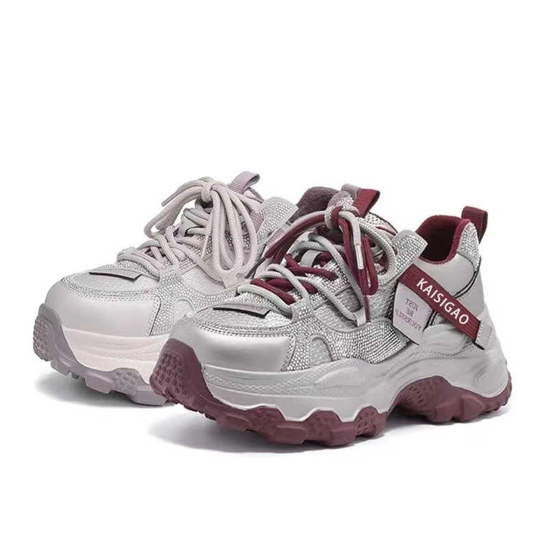 水钻厚底小个子网红爆款老爹鞋女2026春秋新款透气休闲女鞋