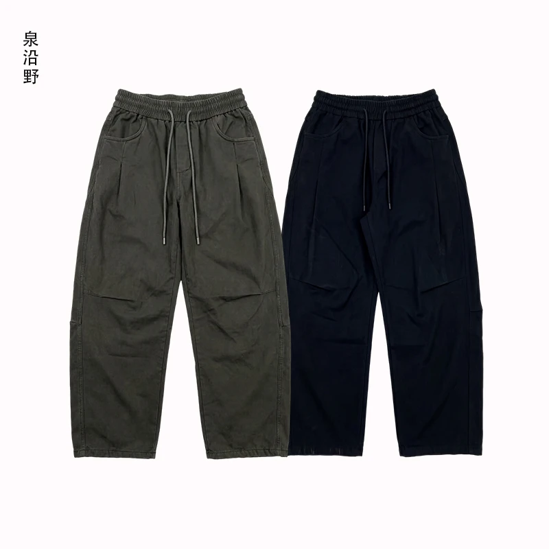 秋冬纯棉加绒美式拼接工装裁剪男士新款休闲装直筒百搭裤子