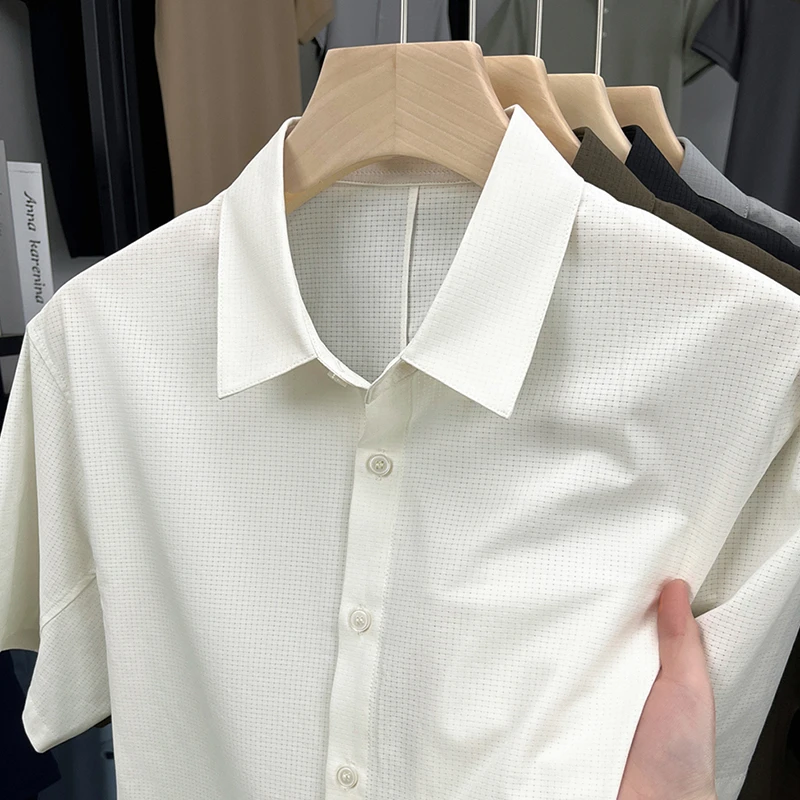 罗蒙短袖夏季纯色男士衬衫新款百搭商务修身潮流休闲时尚轻奢