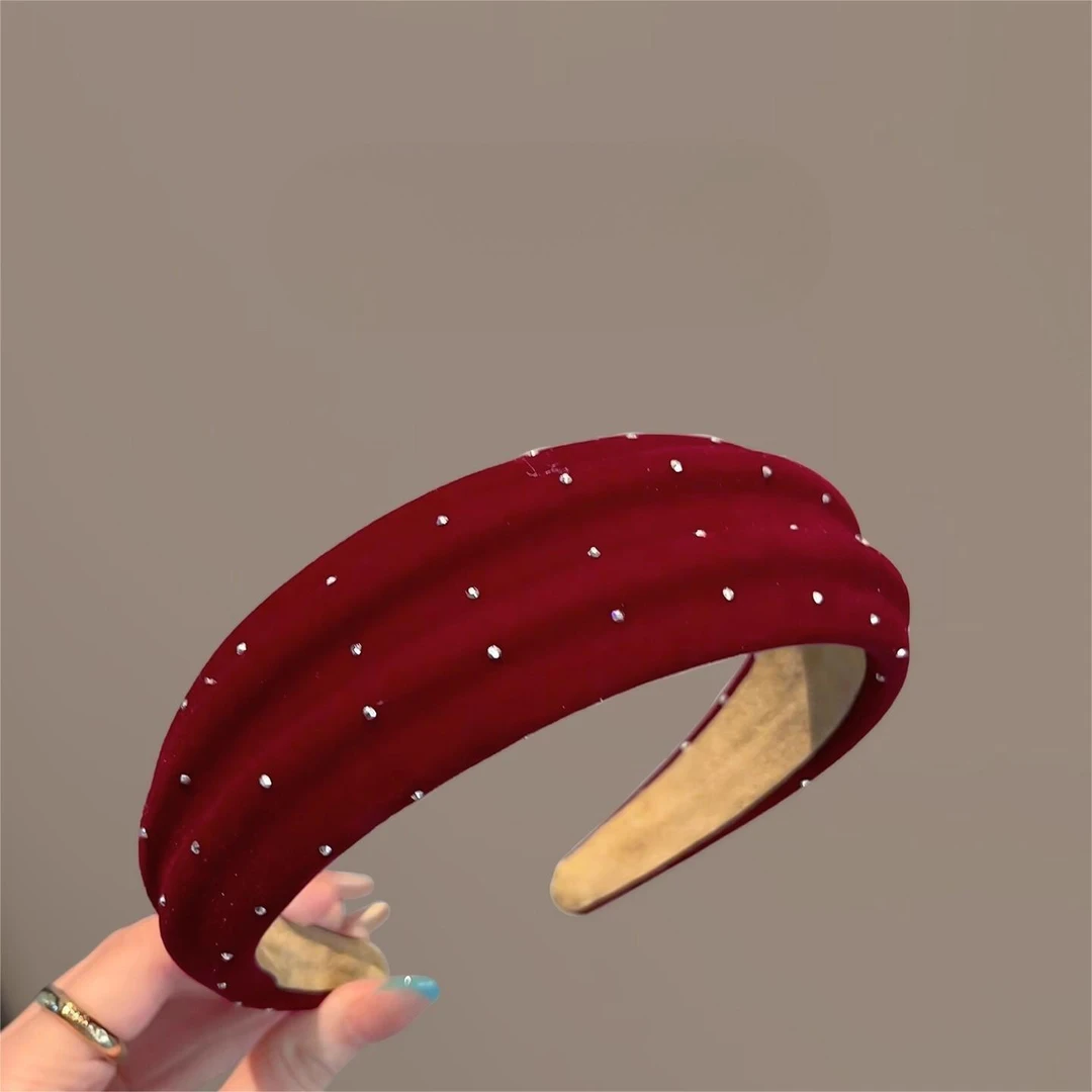 2025新款秋冬植绒满天星复古法式宽版发箍基础款海绵高颅顶发箍女