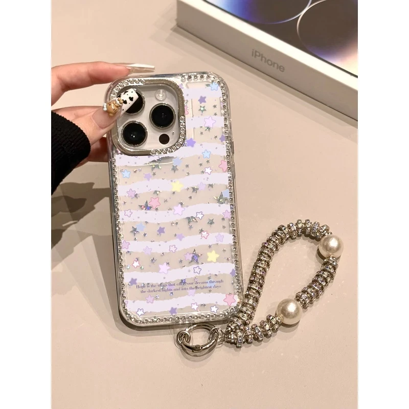 镭射闪钻蕾丝星星适用苹果16e/15promax手机壳iPhone12抖音34Plus