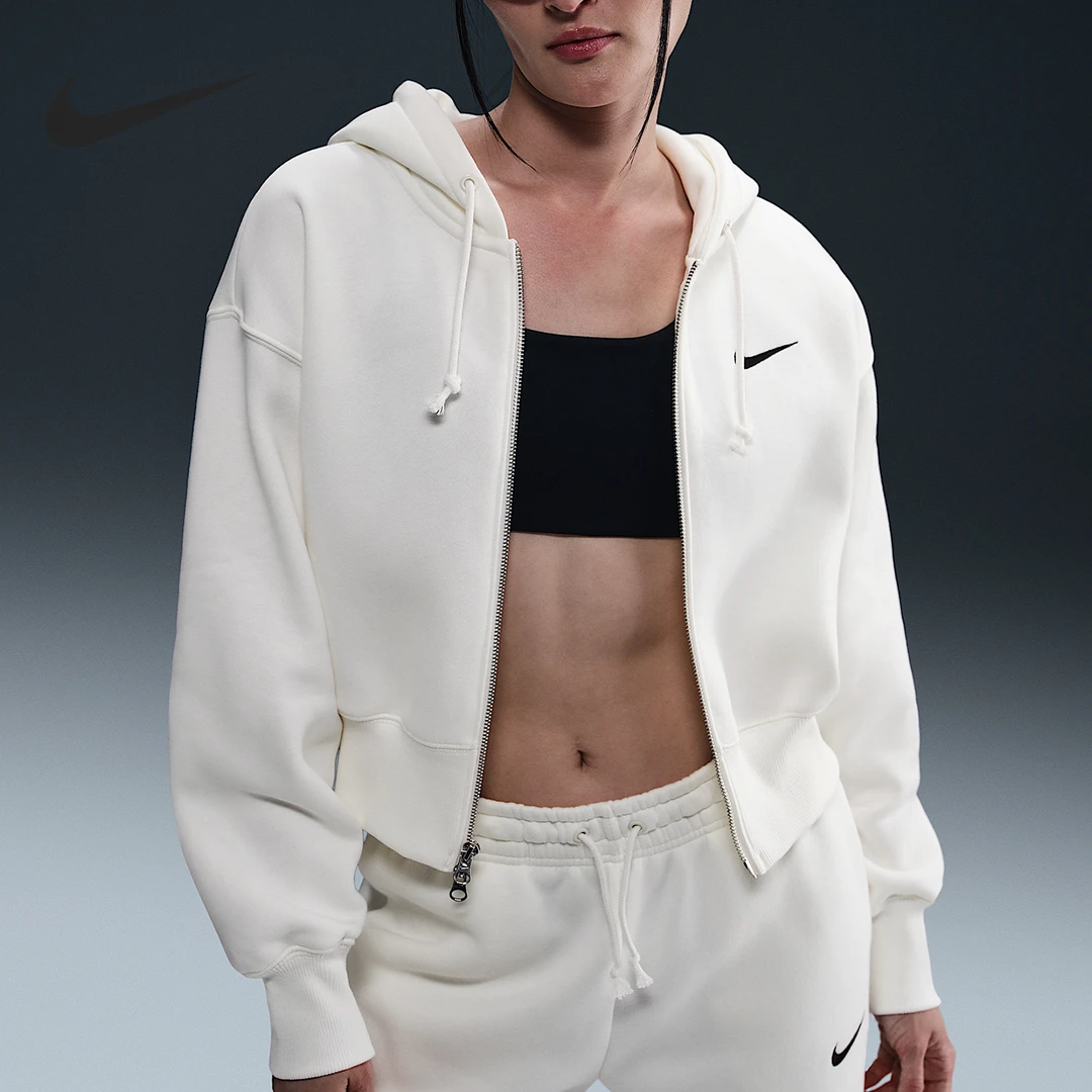 Nike耐克秋冬新款女士加绒保暖防风短款连帽夹克外套HJ0941