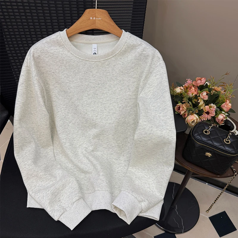 爆款2025新款圆领卫衣女秋季薄款无帽套头宽松长袖休闲慵懒风上衣