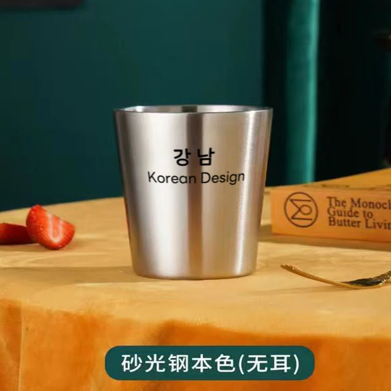 江楠강남韩式纯304不锈钢水杯双层防烫杯水杯酒杯办公杯咖啡小口杯