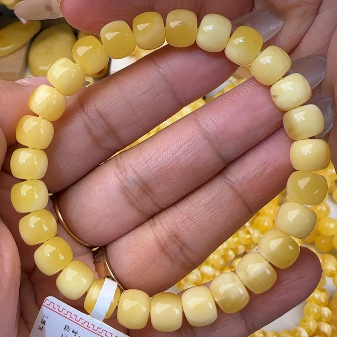 蜜蜡未镶嵌手链金白老型手串