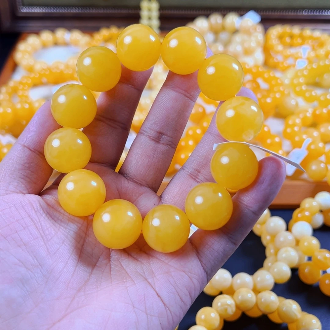 手串琥珀未镶嵌20 m焦皮鸡油黄56克zxH