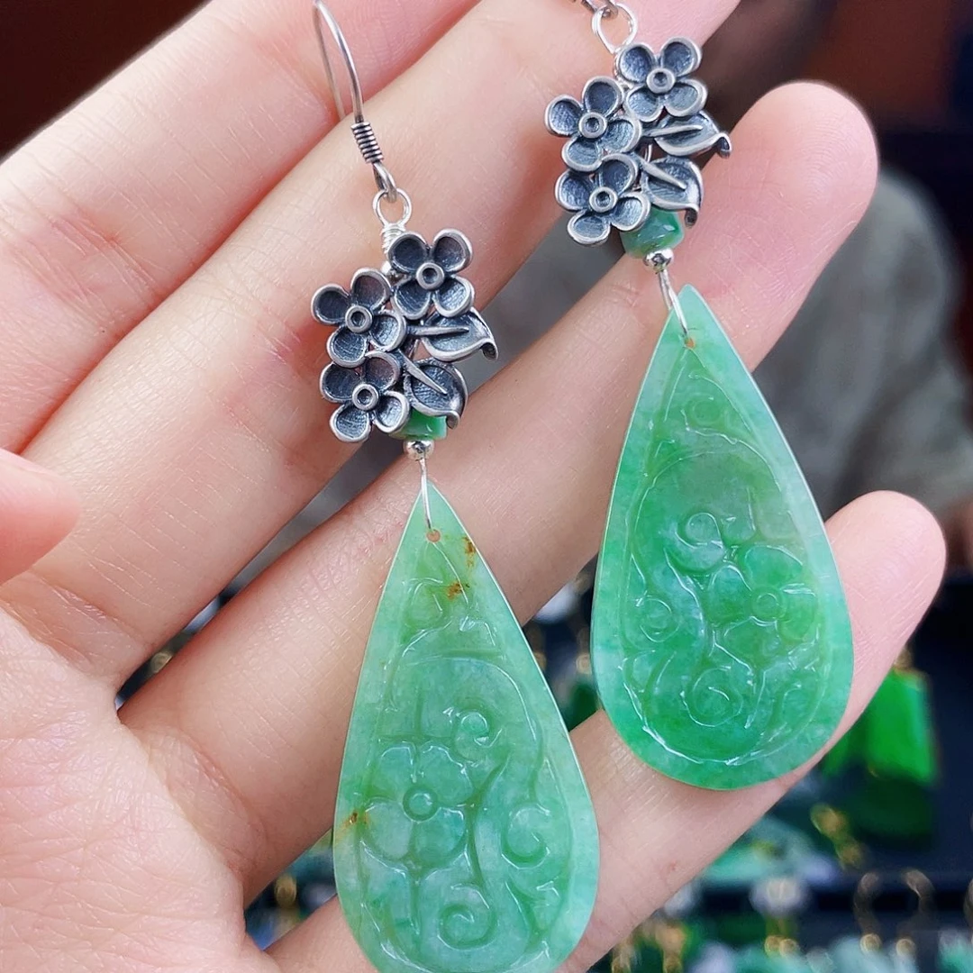 翡翠银S925镶嵌耳饰饰品