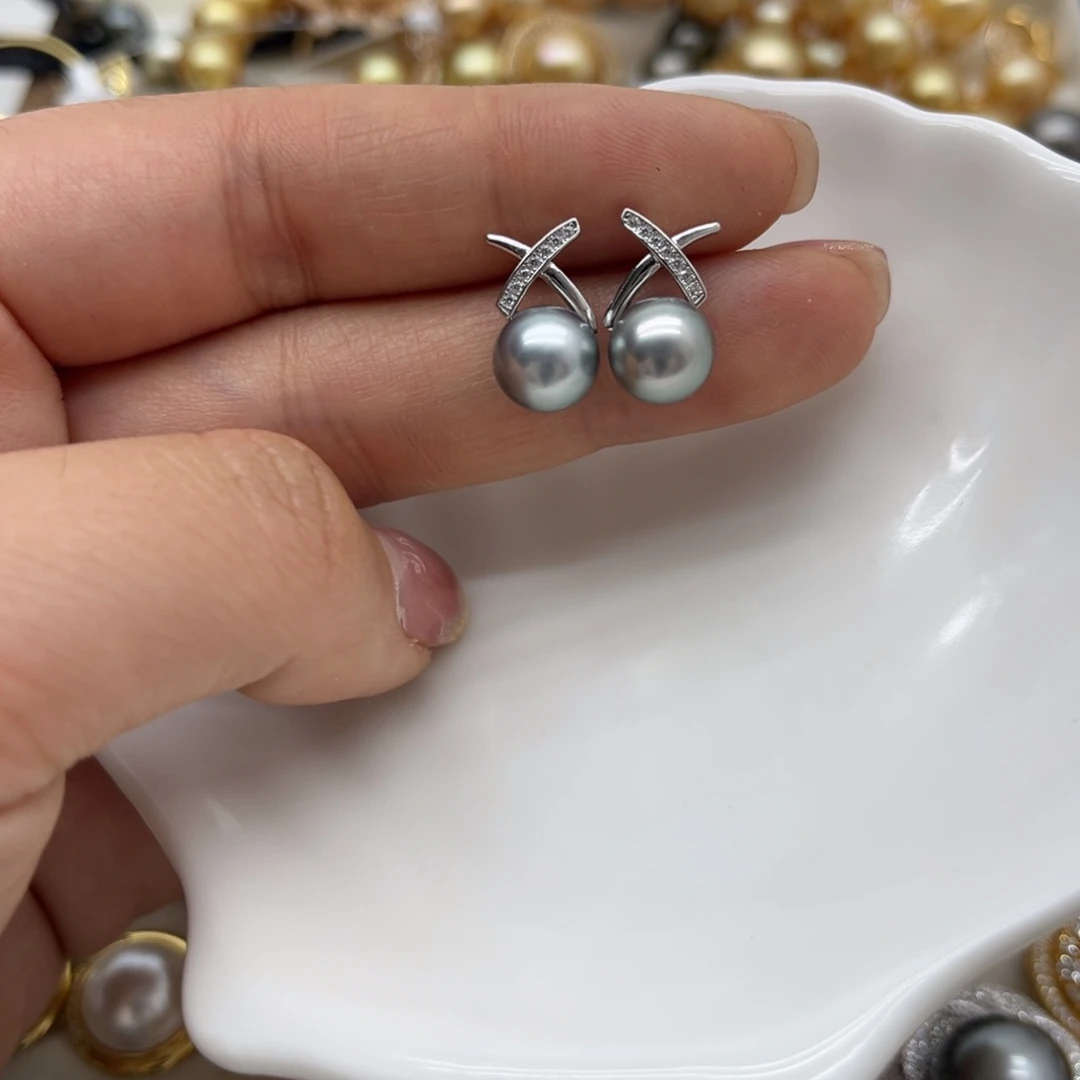 海水珍珠银S925镶嵌耳饰