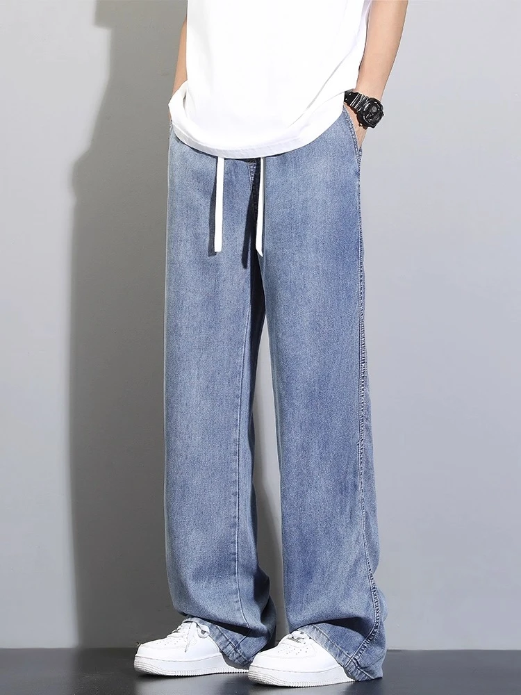 莱赛尔天丝软牛仔裤男士夏季薄款垂感宽松直筒休闲阔腿长裤子潮牌