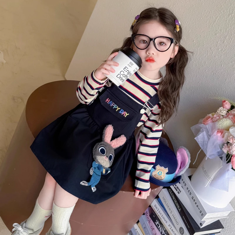 女童套装2025新款儿童春秋款长袖T恤背带裤女宝宝秋季上衣洋气潮